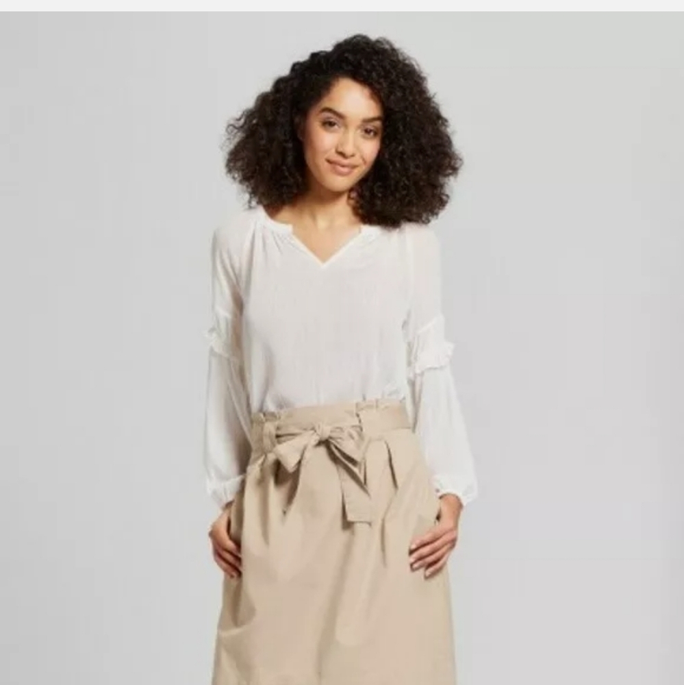 A New Day white and gold sheer top